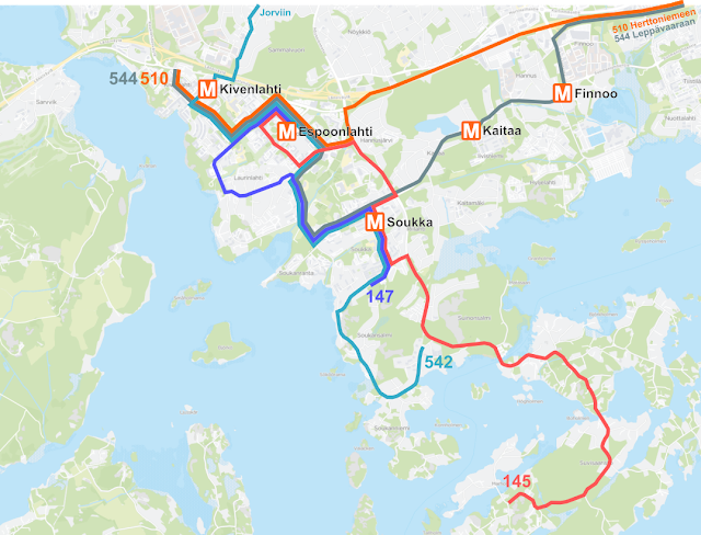 Espoonlahden ja Soukan suunnan linjastot