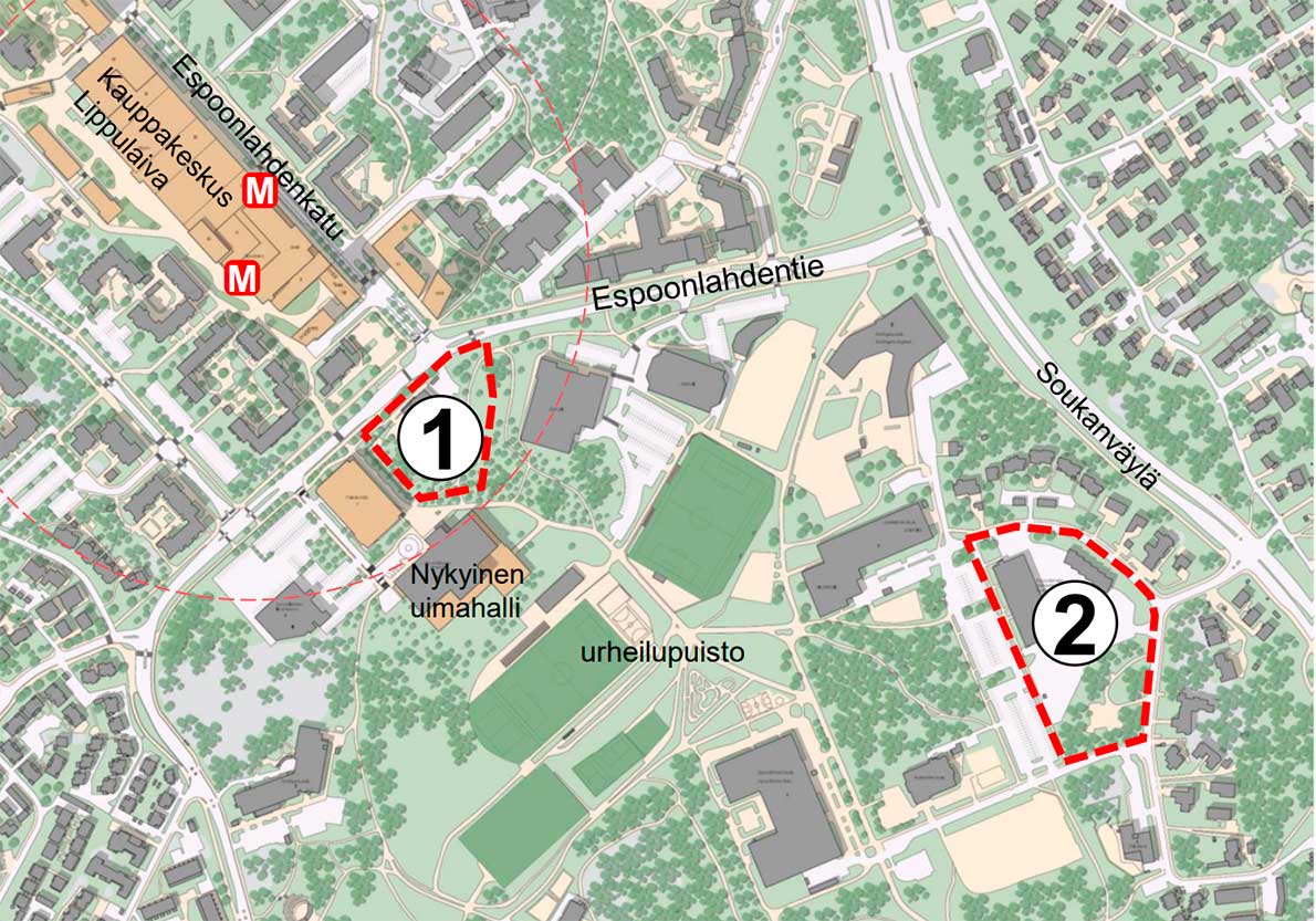 Suunnitelma Espoonlahden uimahallin sijainnista