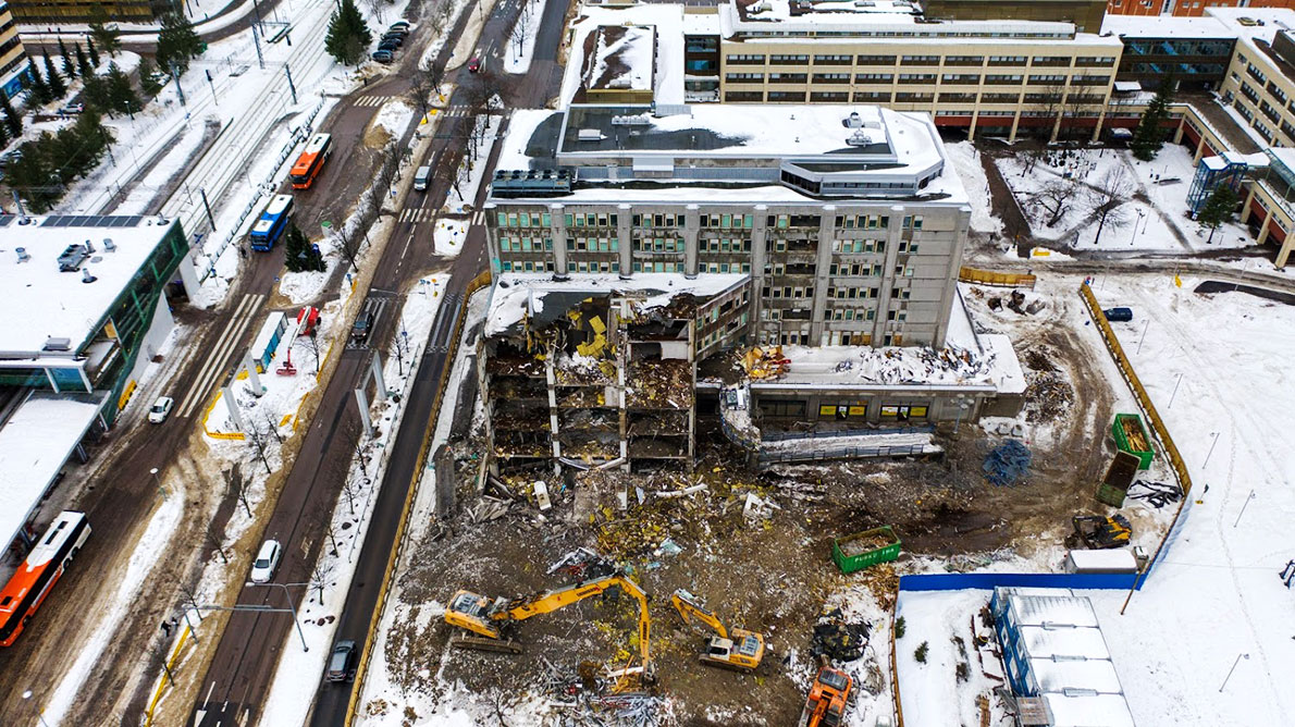 Virastotalo kolmosen purkutyöt tammikuussa 2021